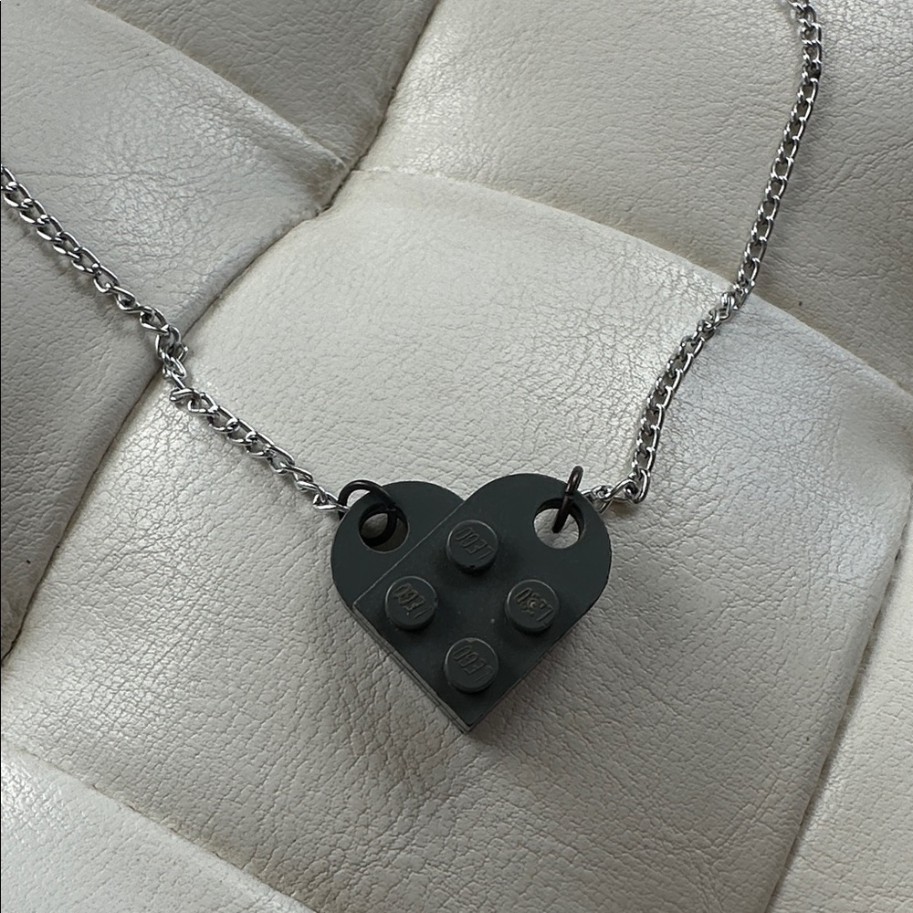 Silver and Gray Lego Heart Pendant Necklace